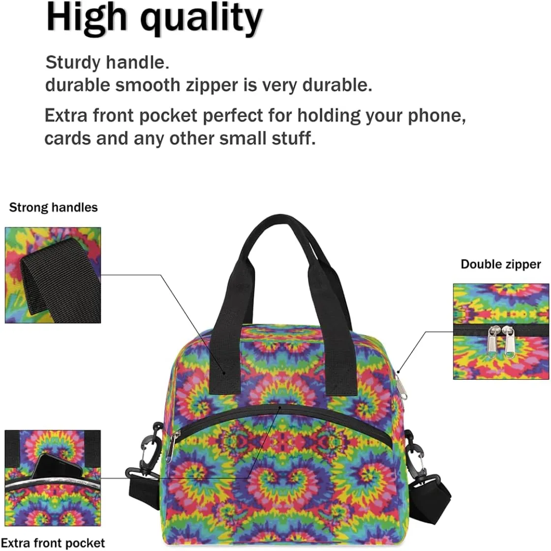 Lunch Bag for Women Men Rule Graphics Reusable Durable Insulated Lunch Box for Work Office Picnic Beach Hiking Lunch Tote Bag with Adjustable Shoulder Strap