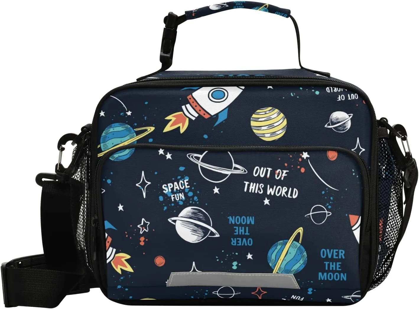 Lunch Box Space Rocket Planet Insulated School Lunch Bag Kids Cooler Tote Boys Girls Reusable Shoulder Strap Picnic Travel Office
