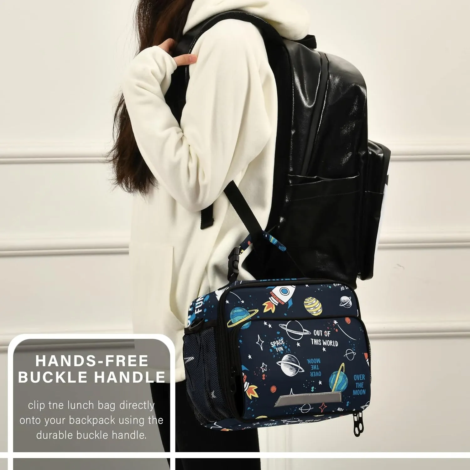 Lunch Box Space Rocket Planet Insulated School Lunch Bag Kids Cooler Tote Boys Girls Reusable Shoulder Strap Picnic Travel Office