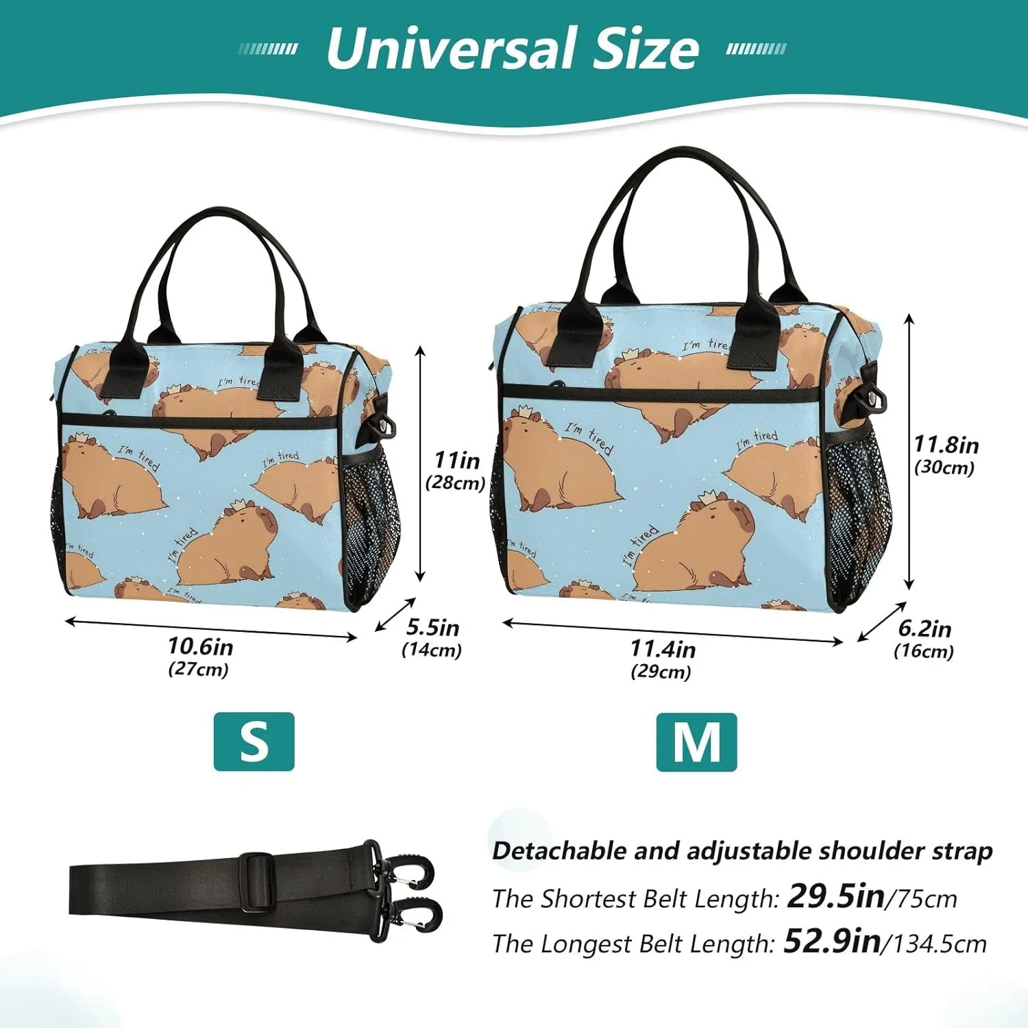 Lunch Tote Bags for Men lunch Box Lunch Cooler Bag Large Work Capybara I'm So Tired Leakproof Office Picnic Travel Lunch Bag M