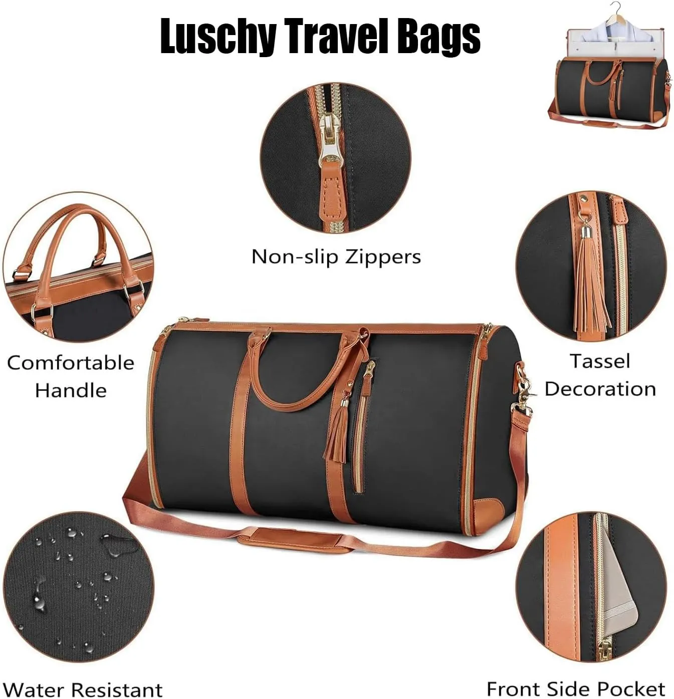 Luschy Travel Bags For Women, Large Capacity 50L Hanging Clothes Travel Duffel Bag, Foldable, Pink