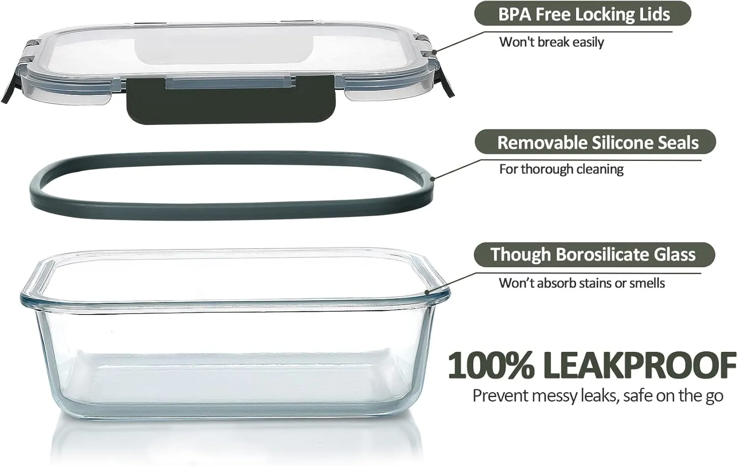 M MCIRCO 10-Pack Glass Food Storage Container with Lids, Airtight Glass Lunch Bento Boxes, Leak Proof Glass Meal Prep Container,Microwave, Oven, Freezer and Dishwasher Friendly