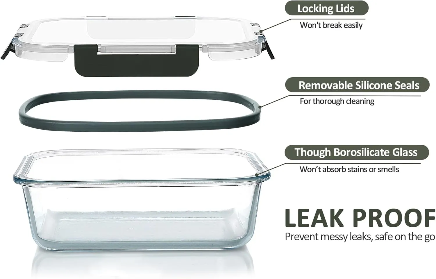 M MCIRCO [5-Packs, 36 Oz Glass Meal Prep Containers with Snap Locking Lids Glass Food Containers,Airtight Lunch Container,Microwave, Oven, Freezer and Dishwasher (4.5 Cup)