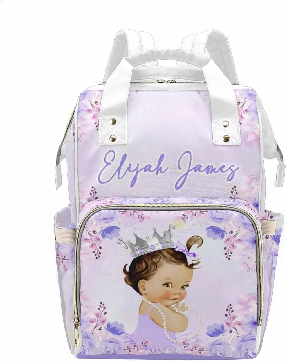 M YESCUSTOM Personalized Diaper Bag Backpack with Name Custom Purple Flower Mommy Nursing Daypack Customized Newborn Gift for Women