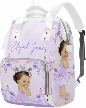 M YESCUSTOM Personalized Diaper Bag Backpack with Name Custom Purple Flower Mommy Nursing Daypack Customized Newborn Gift for Women