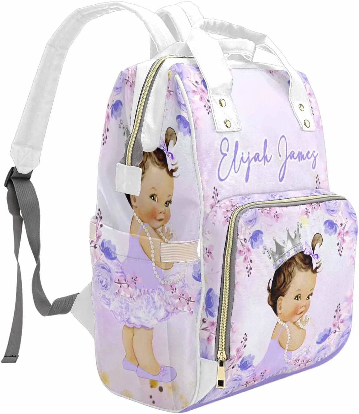 M YESCUSTOM Personalized Diaper Bag Backpack with Name Custom Purple Flower Mommy Nursing Daypack Customized Newborn Gift for Women