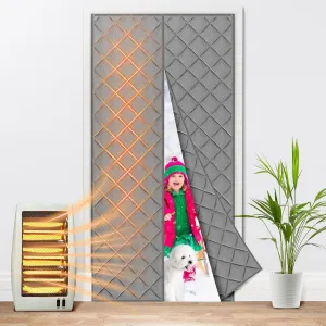 Magnetic Thermal Insulated Curtain Fit Door Size 38 x 82 Inch, Oxford Cloth Thicken Cotton Filled, Winter Door Cover Keep Cold Draft Out, with Storage Bags on Both Sides, Gray