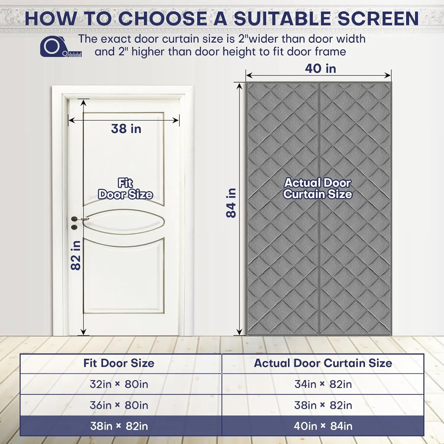 Magnetic Thermal Insulated Curtain Fit Door Size 38 x 82 Inch, Oxford Cloth Thicken Cotton Filled, Winter Door Cover Keep Cold Draft Out, with Storage Bags on Both Sides, Gray