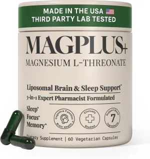 MAGPLUS  Magnesium L-Threonate Supplement – Liposomal High Absorption with Apigenin & L-Theanine – Deep Sleep, Calm Mood, Brain & Memory Support