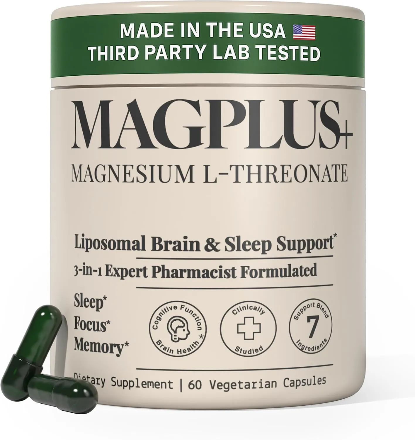 MAGPLUS  Magnesium L-Threonate Supplement – Liposomal High Absorption with Apigenin & L-Theanine – Deep Sleep, Calm Mood, Brain & Memory Support