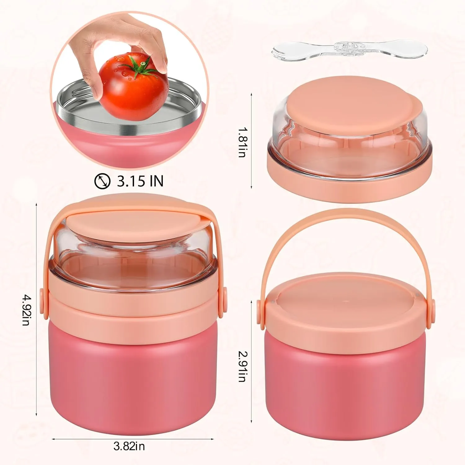 MAISON HUIS 2-in-1 Insulated Food Jar 8oz Soup Thermo with Tritan Snack Container Kids Thermo for Hot Food Lunch Containers Wide Mouth Vacuum Stainless Steel Leak Proof for School Travel