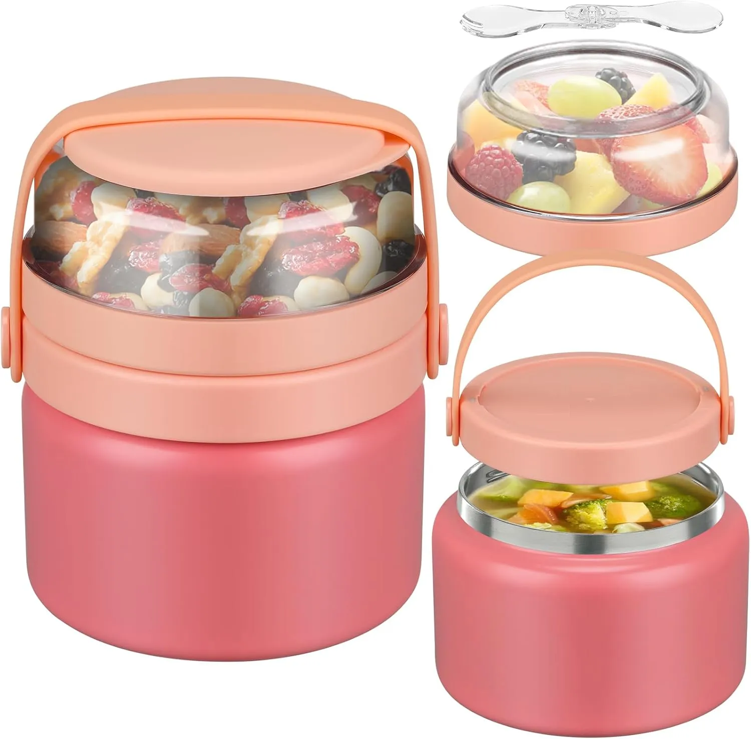 MAISON HUIS 2-in-1 Insulated Food Jar 8oz Soup Thermo with Tritan Snack Container Kids Thermo for Hot Food Lunch Containers Wide Mouth Vacuum Stainless Steel Leak Proof for School Travel