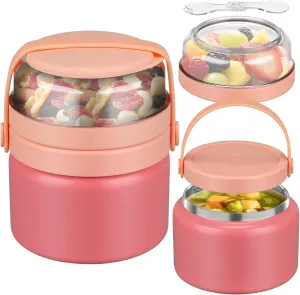 MAISON HUIS 2-in-1 Insulated Food Jar 8oz Soup Thermo with Tritan Snack Container Kids Thermo for Hot Food Lunch Containers Wide Mouth Vacuum Stainless Steel Leak Proof for School Travel