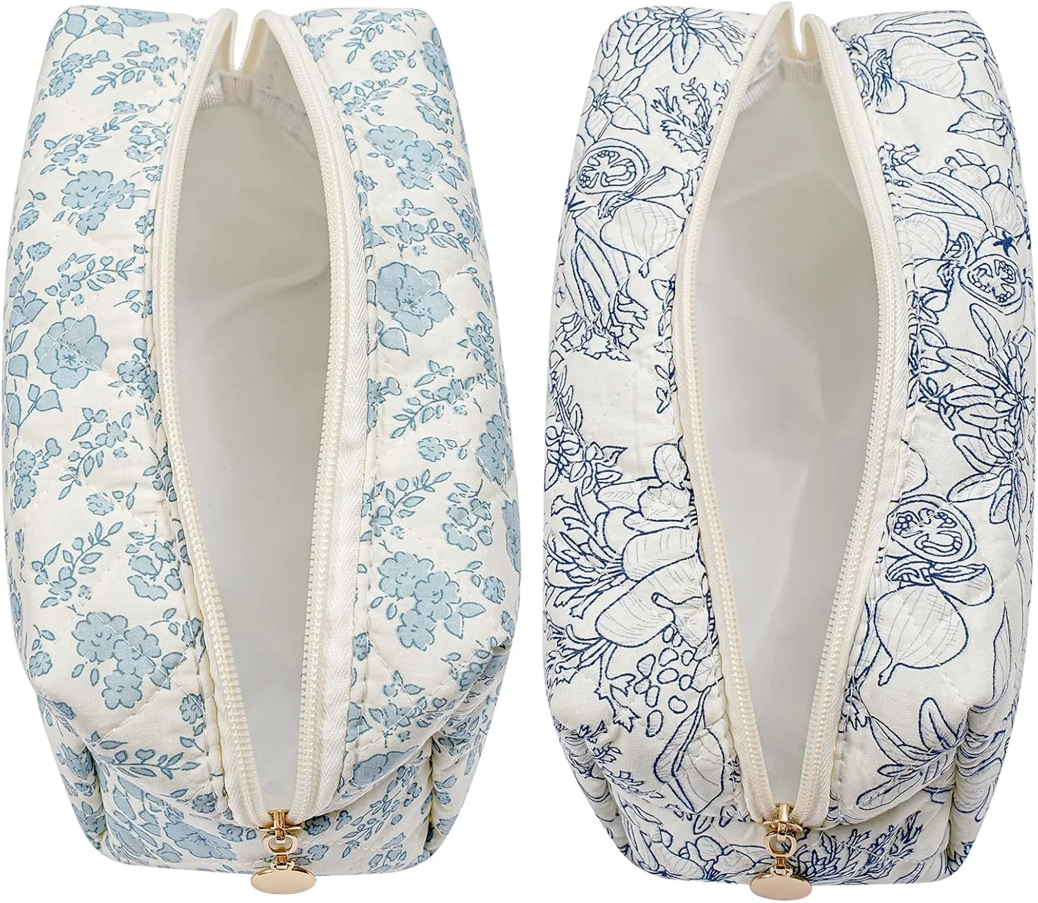 Makeup Bag Travel Cosmetic Bag for Women Girls, Zipper Make Up Pouch, Floral Flowers Toiletry Organizer Makeup, Portable Storage Bag, Cosmetic Travel Cloth Bag (Blue Floral Navy Blue Flower)