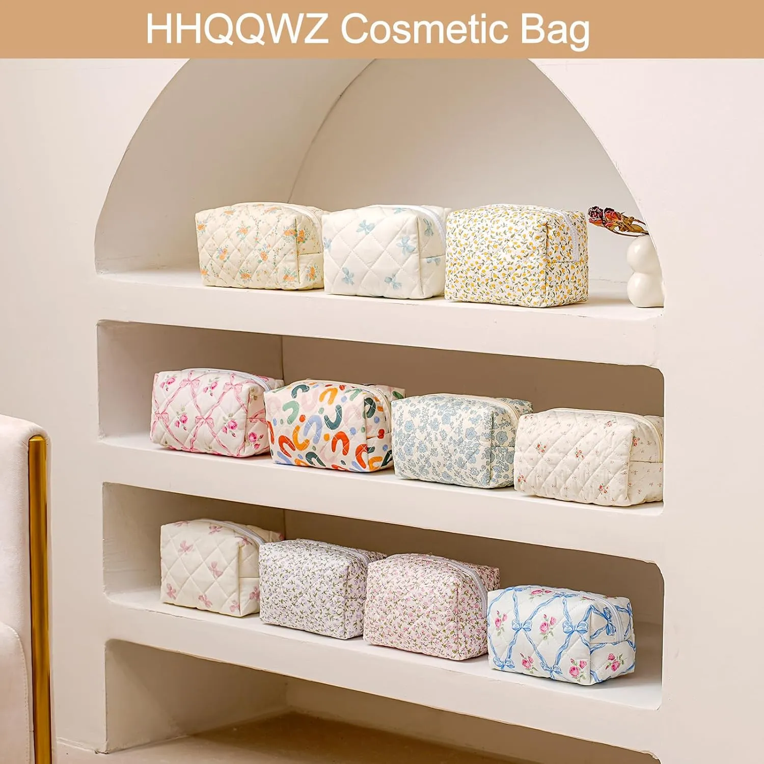 Makeup Bag Travel Cosmetic Bag for Women Girls, Zipper Make Up Pouch, Floral Flowers Toiletry Organizer Makeup, Portable Storage Bag, Cosmetic Travel Cloth Bag (Blue Floral Navy Blue Flower)