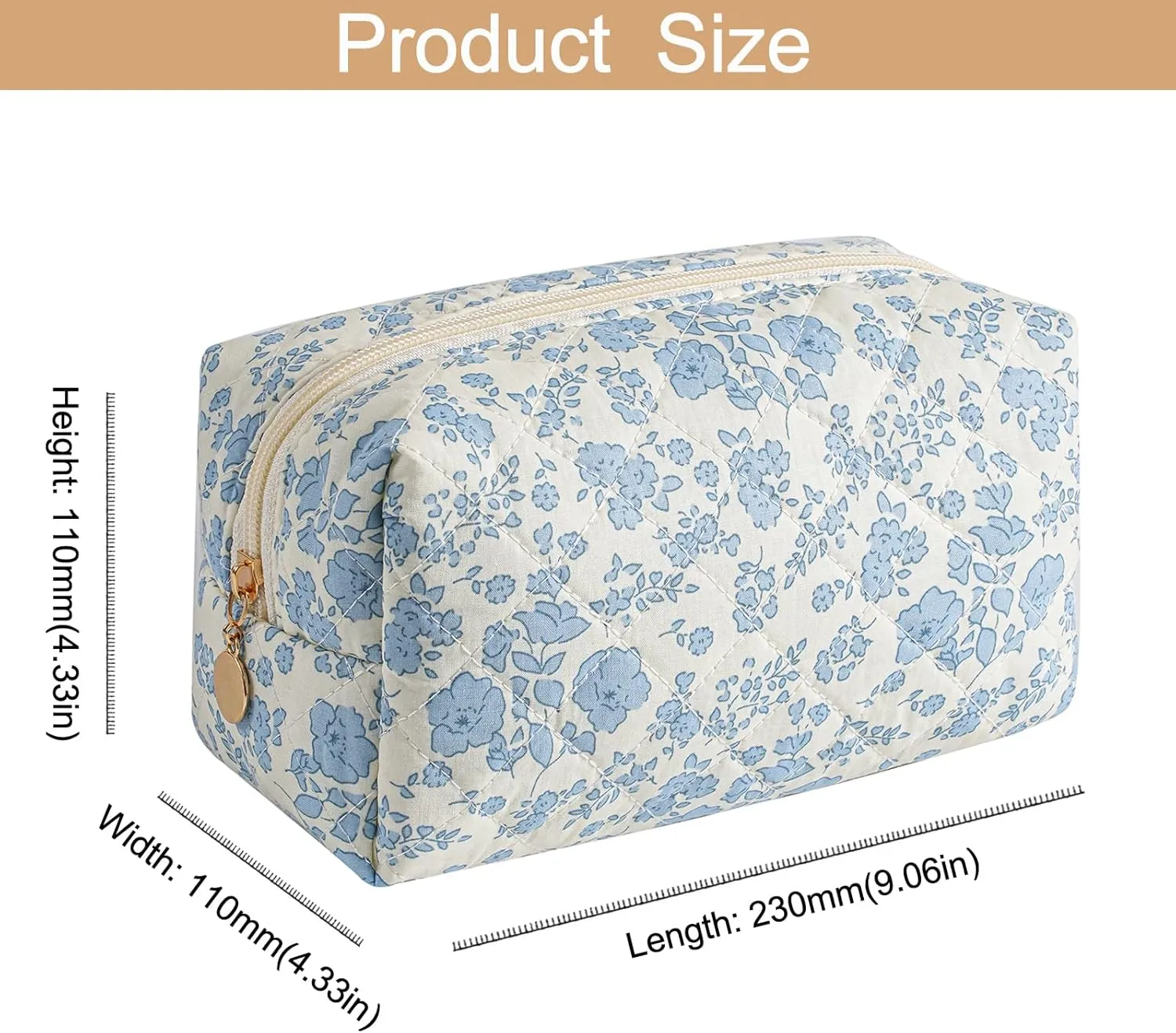 Makeup Bag Travel Cosmetic Bag for Women Girls, Zipper Make Up Pouch, Floral Flowers Toiletry Organizer Makeup, Portable Storage Bag, Cosmetic Travel Cloth Bag (Blue Floral Navy Blue Flower)
