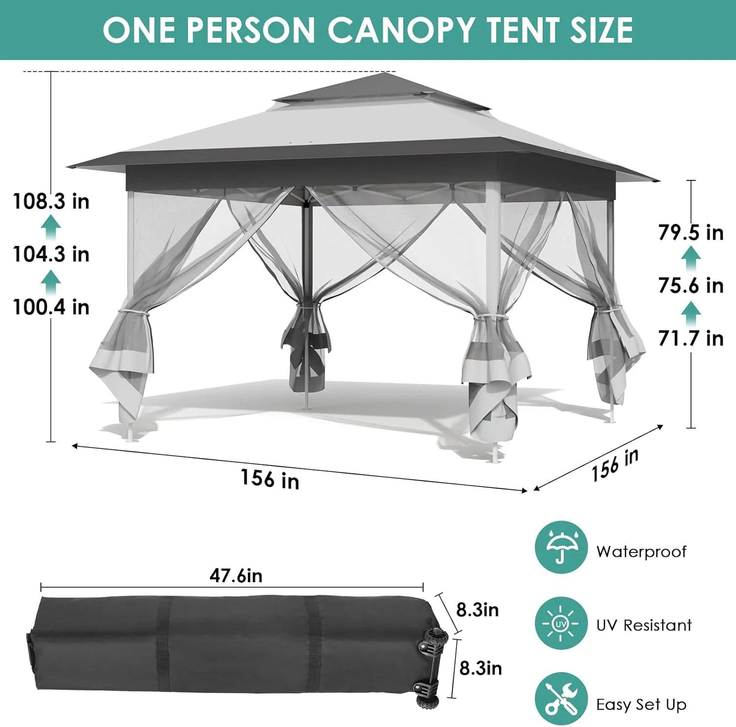 MAMIZO 13ft Pop Up Gazebo, Outdoor Instant Canopy Tent w/4 Netting Sidewall & Auto Extending Eave, Patio Gazebos Shelter w/Mesh Wall, Center Lock, Wheeled Bag for Garden, Yard (Grey, 13X13FT)