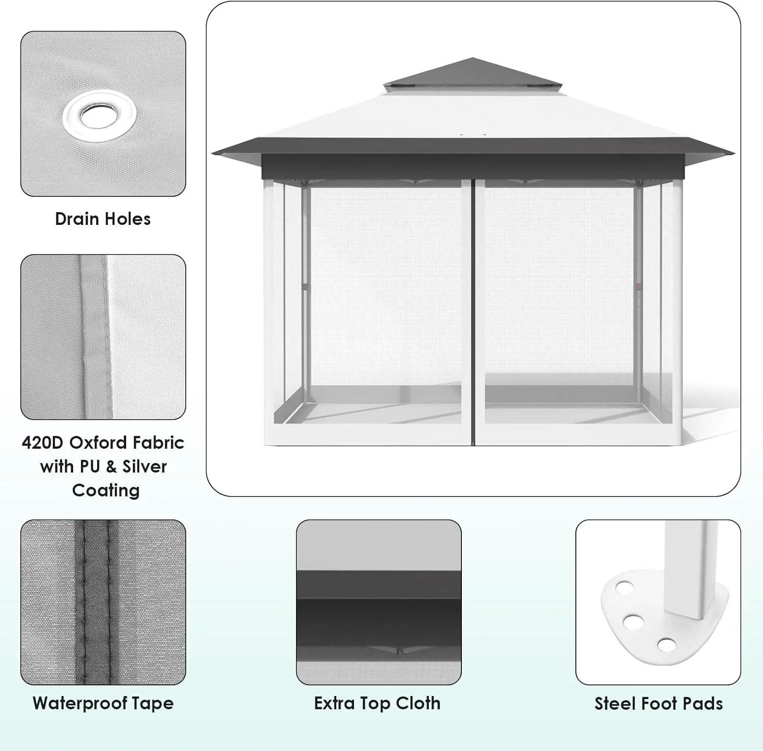 MAMIZO 13ft Pop Up Gazebo, Outdoor Instant Canopy Tent w/4 Netting Sidewall & Auto Extending Eave, Patio Gazebos Shelter w/Mesh Wall, Center Lock, Wheeled Bag for Garden, Yard (Grey, 13X13FT)