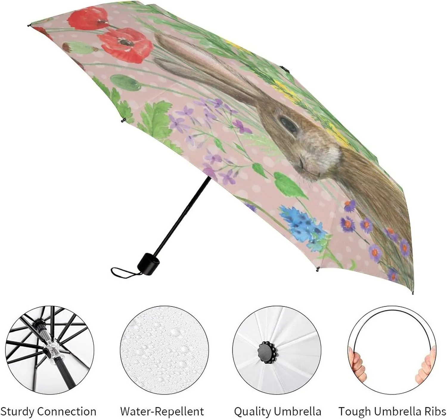 Manual Open/Close Folding Umbrella, UV Sun Parasol UV Protection, Strong Travel Rain Umbrella