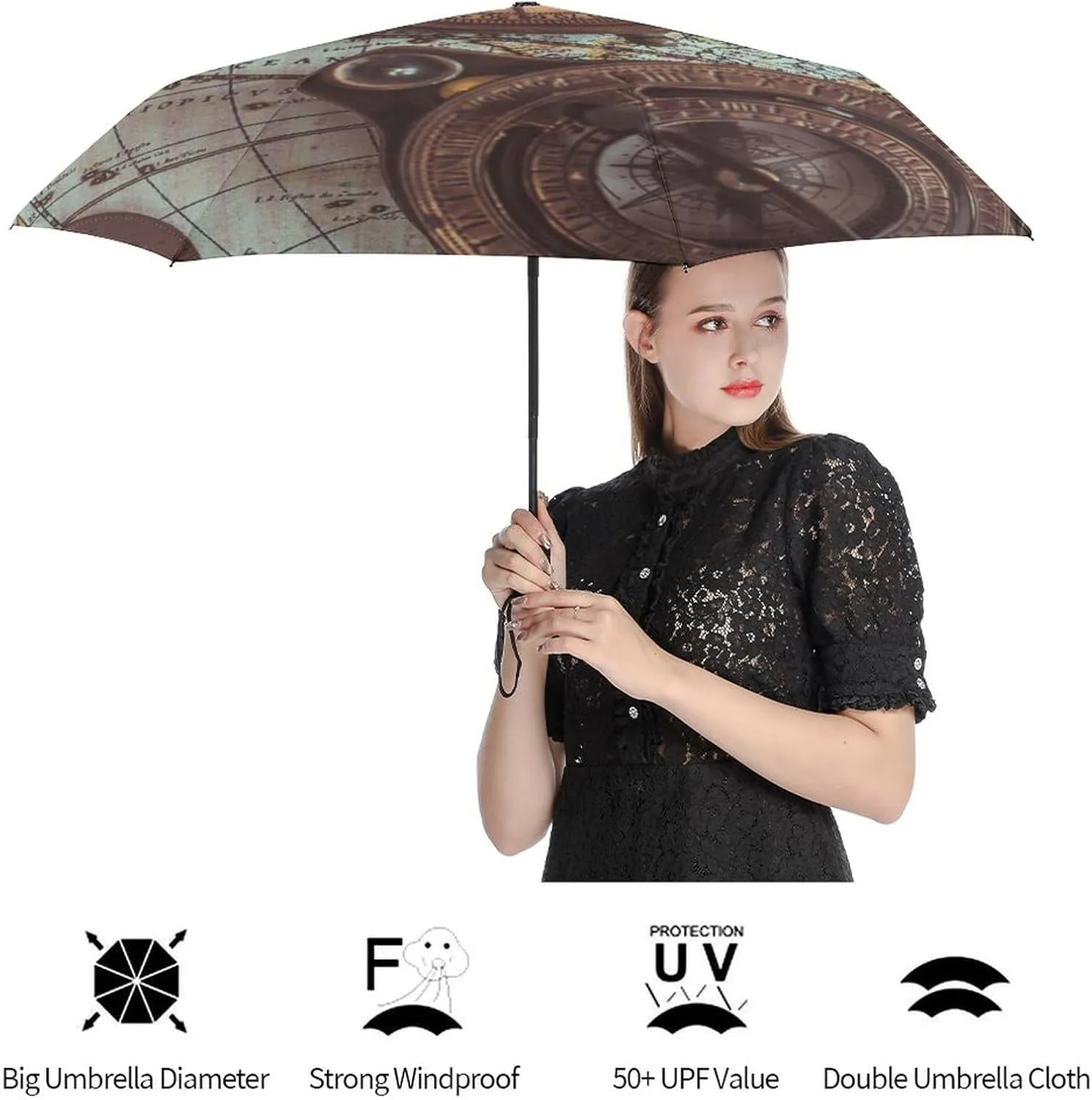 Manual Open/Close Folding Umbrella, UV Sun Parasol UV Protection, Strong Travel Rain Umbrella