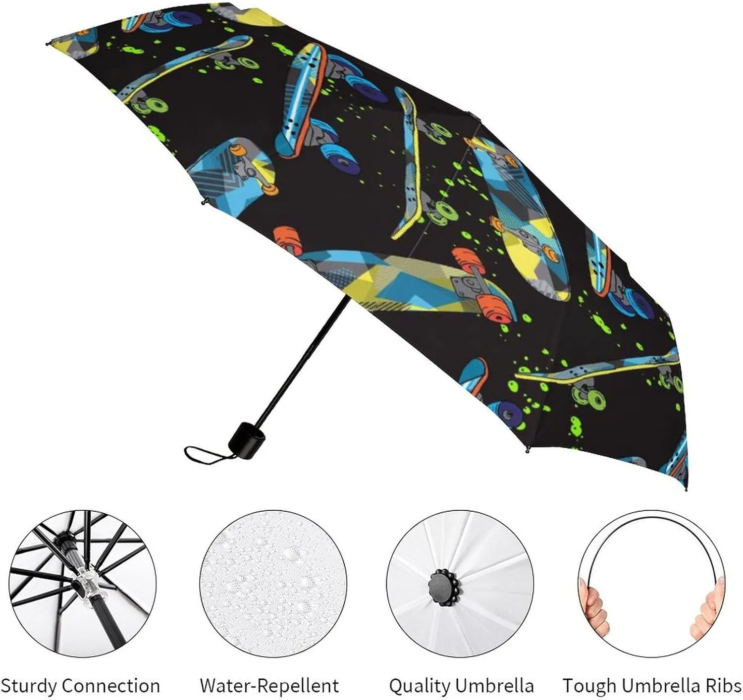 Manual Open/Close Folding Umbrella, UV Sun Parasol UV Protection, Strong Travel Rain Umbrella
