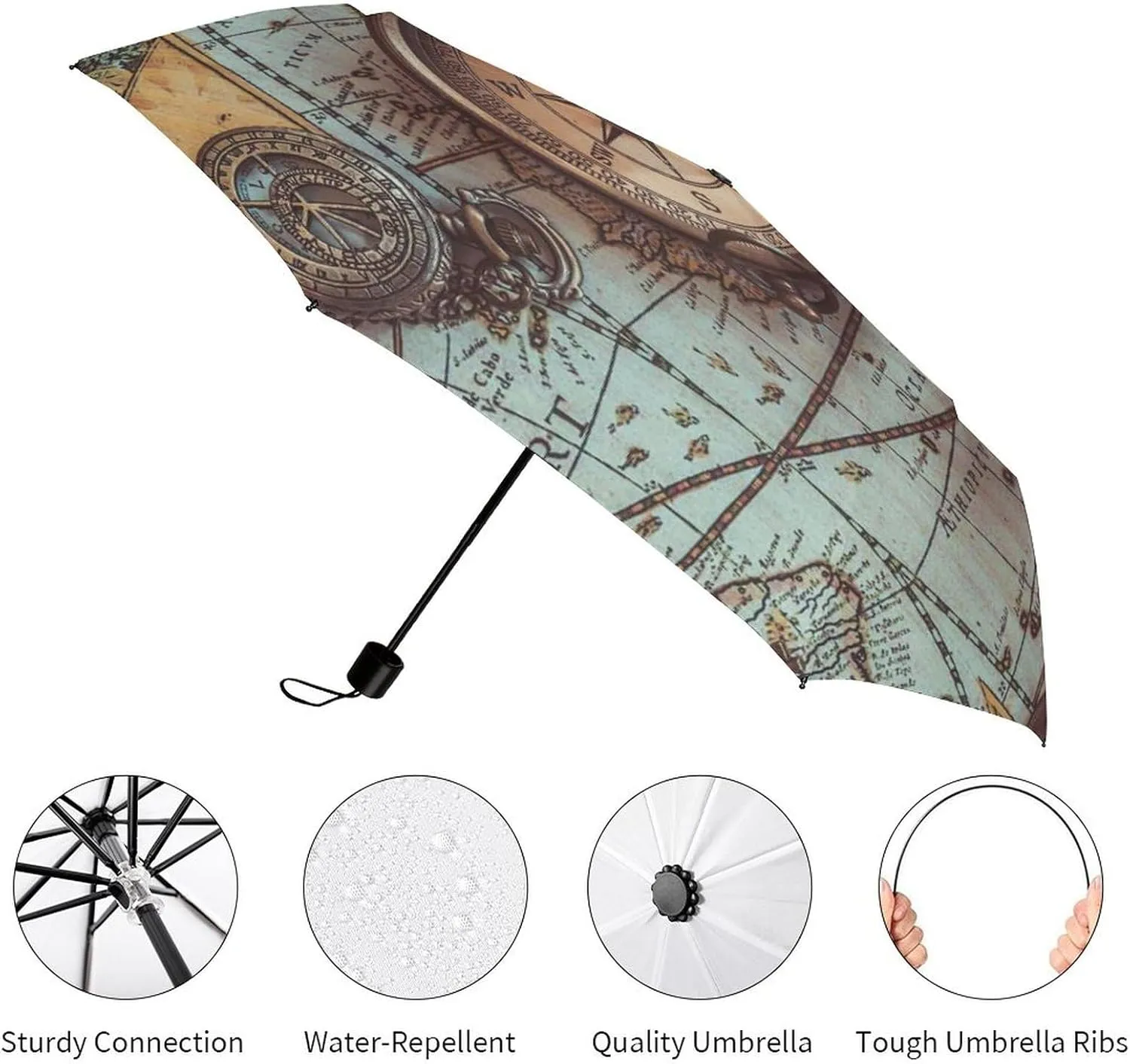 Manual Open/Close Folding Umbrella, UV Sun Parasol UV Protection, Strong Travel Rain Umbrella