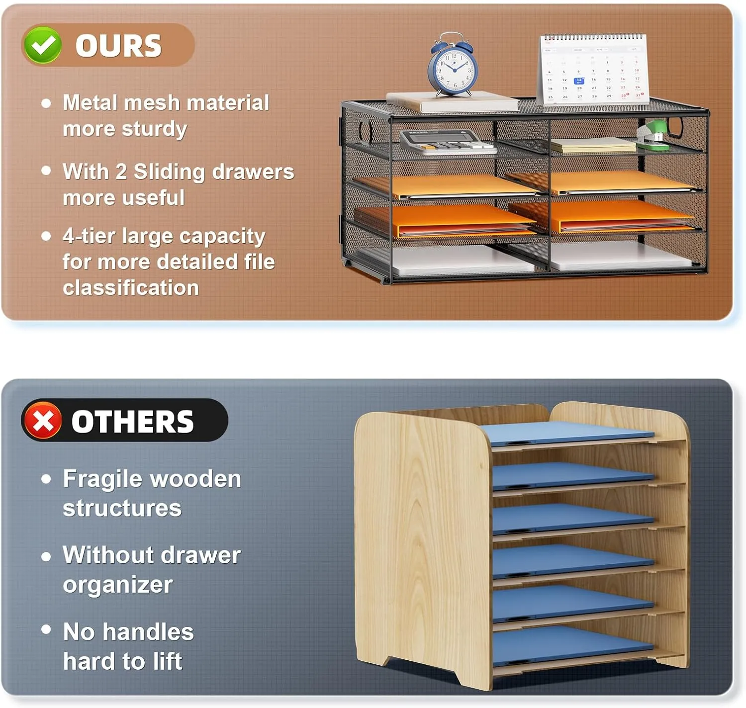 Marbrasse 5 Tier Desktop Literature Organizer, Mesh Paper Organizer Desk Organizers, File Sorter Mail Center Paper Storage Cabinet Classroom Keepers Mailbox for Office Home School, Black