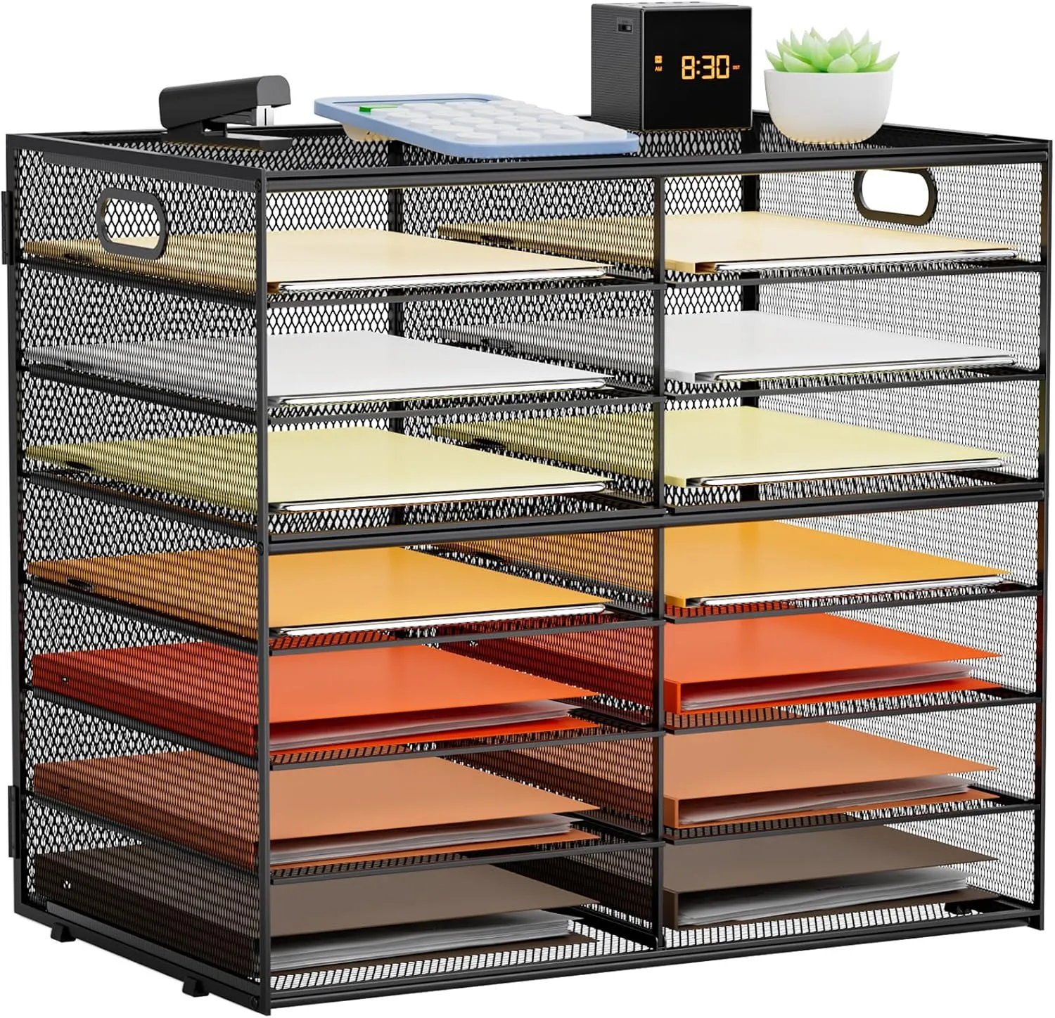 Marbrasse 8 Tier Desktop Literature Organizer, Mesh Paper Organizer Desk Organizers, File Sorter Mail Center Paper Storage Cabinet Classroom Keepers Mailbox for Office Home School, Black