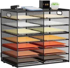 Marbrasse 8 Tier Desktop Literature Organizer, Mesh Paper Organizer Desk Organizers, File Sorter Mail Center Paper Storage Cabinet Classroom Keepers Mailbox for Office Home School, Black