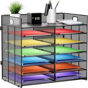 Marbrasse Desktop Literature Organizer, Mesh Paper Organizer, Desk Organizers, File Sorter Mail Center Paper Storage Cabinet Classroom Keepers Mailbox for Office Home School, Black