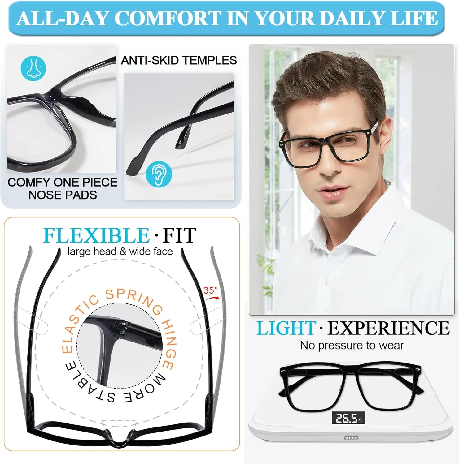 MARE AZZURO Oversized Bifocal Reading Glasses Men Blue Light Blocking Readers 1.0 1.25 1.5 1.75 2.0 2.25 2.5 2.75 3.0 3.5
