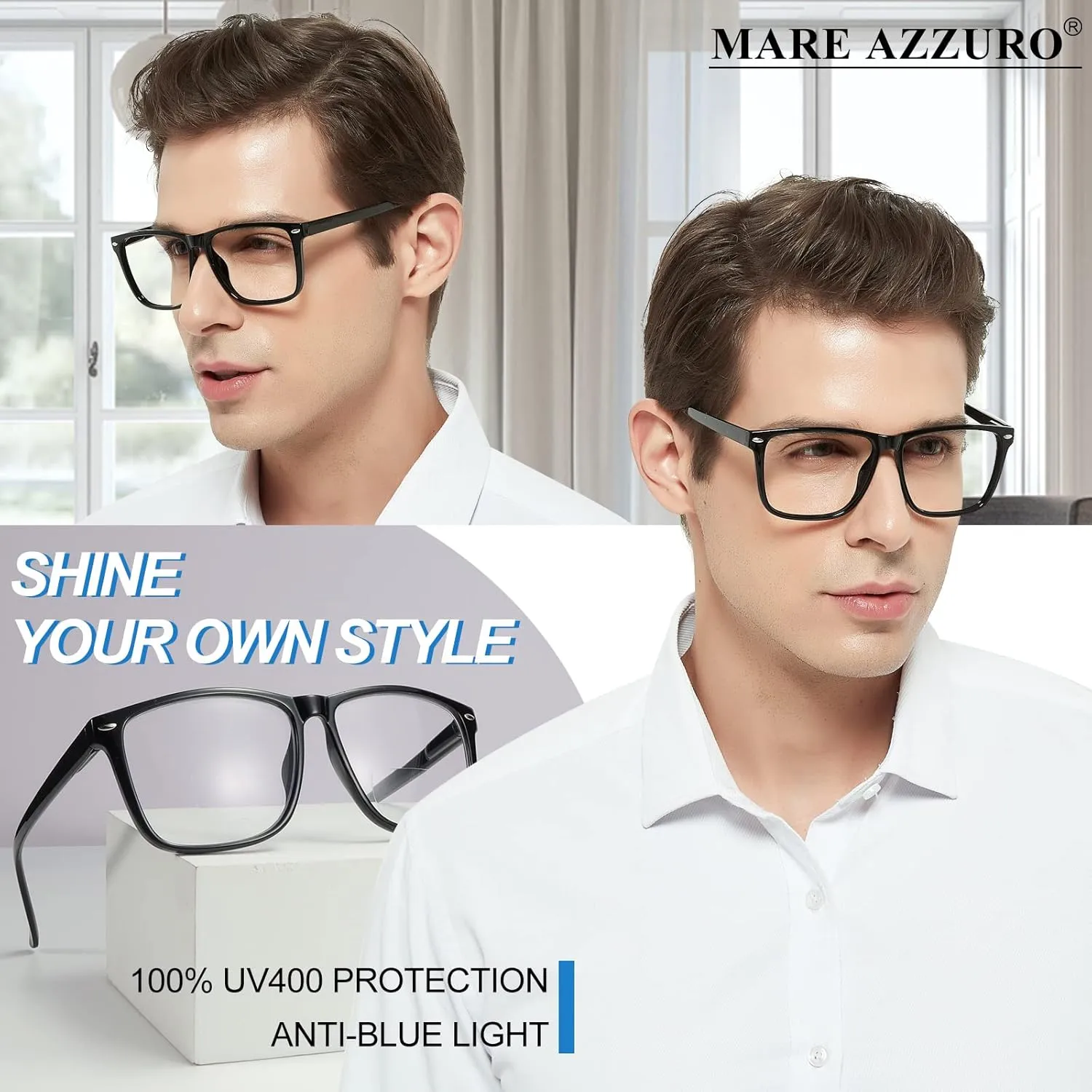 MARE AZZURO Oversized Bifocal Reading Glasses Men Blue Light Blocking Readers 1.0 1.25 1.5 1.75 2.0 2.25 2.5 2.75 3.0 3.5
