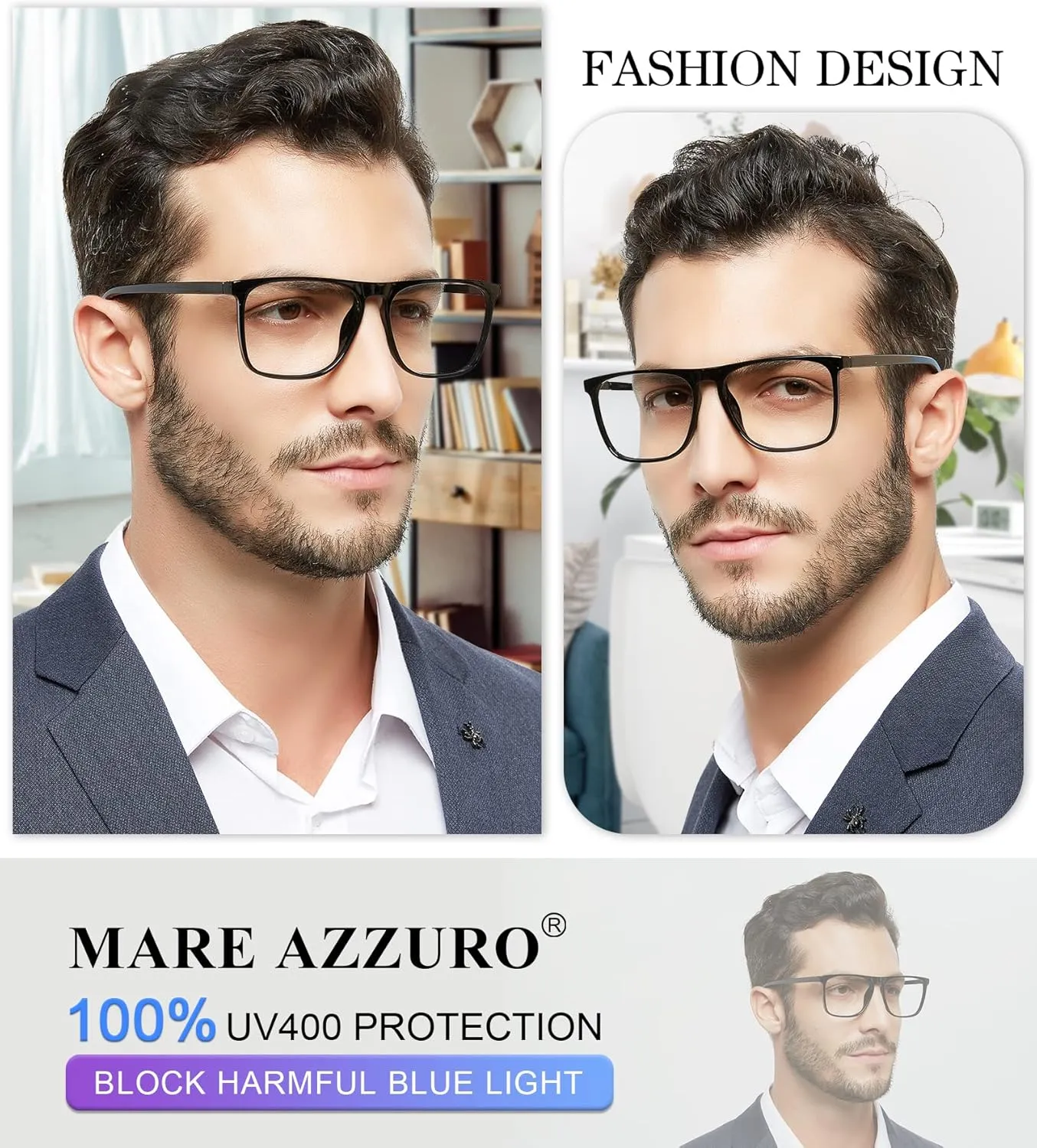MARE AZZURO Oversized Computer Reading Glasses Men Digital Screen Reader 0 1.0 1.25 1.5 1.75 2.0 2.25 2.5 2.75 3.0 3.5 4.0 5.0 6.0 (Black, 0)