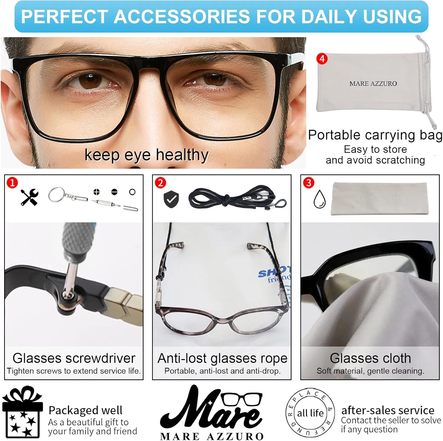 MARE AZZURO Oversized Computer Reading Glasses Men Digital Screen Reader 0 1.0 1.25 1.5 1.75 2.0 2.25 2.5 2.75 3.0 3.5 4.0 5.0 6.0 (Black, 0)