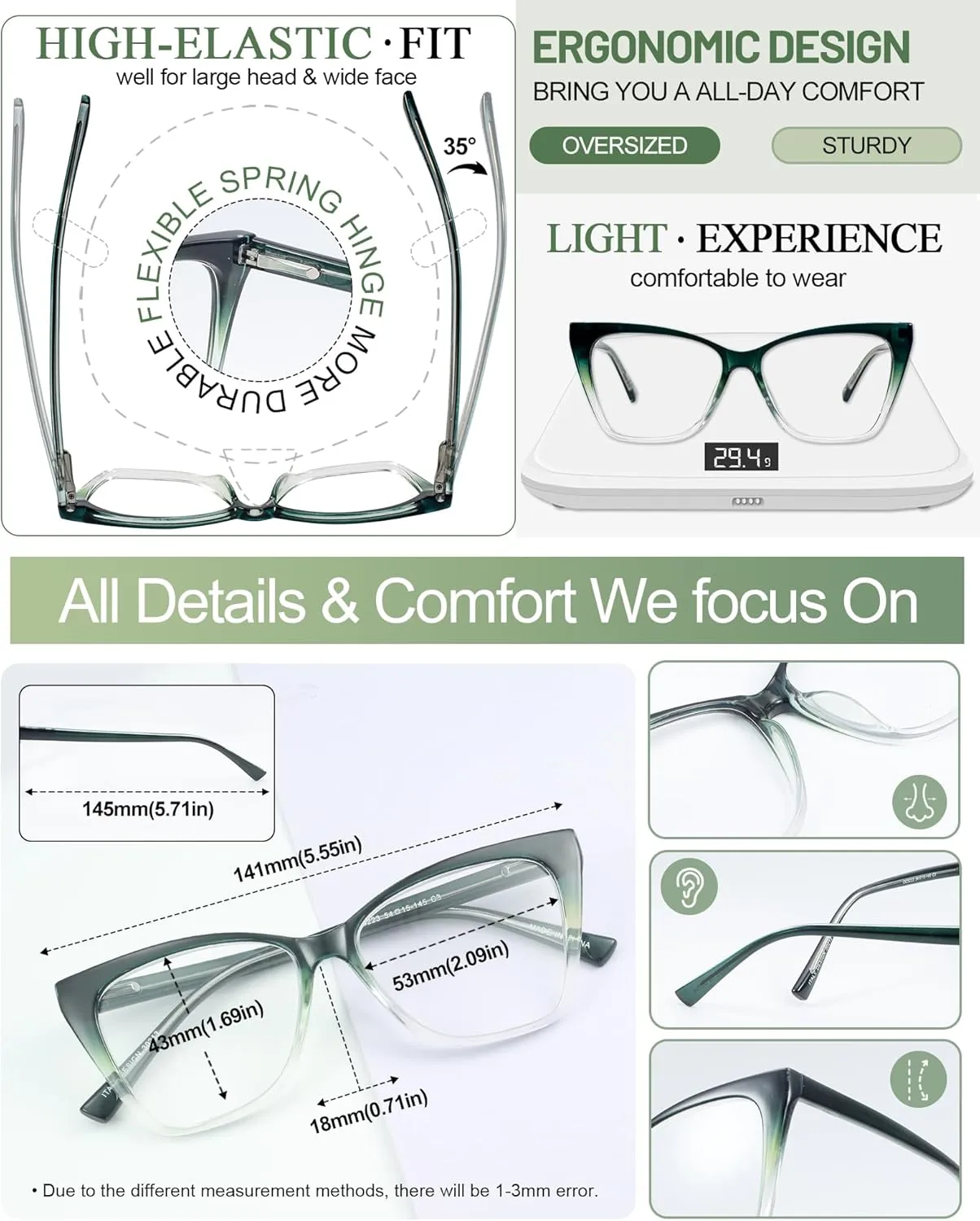 MARE AZZURO Oversized Reading Glasses Women Fashion Cat Eye Readers 1.0 1.25 1.5 1.75 2.0 2.25 2.5 2.75 3.0 3.5 4.0 5.0 6.0
