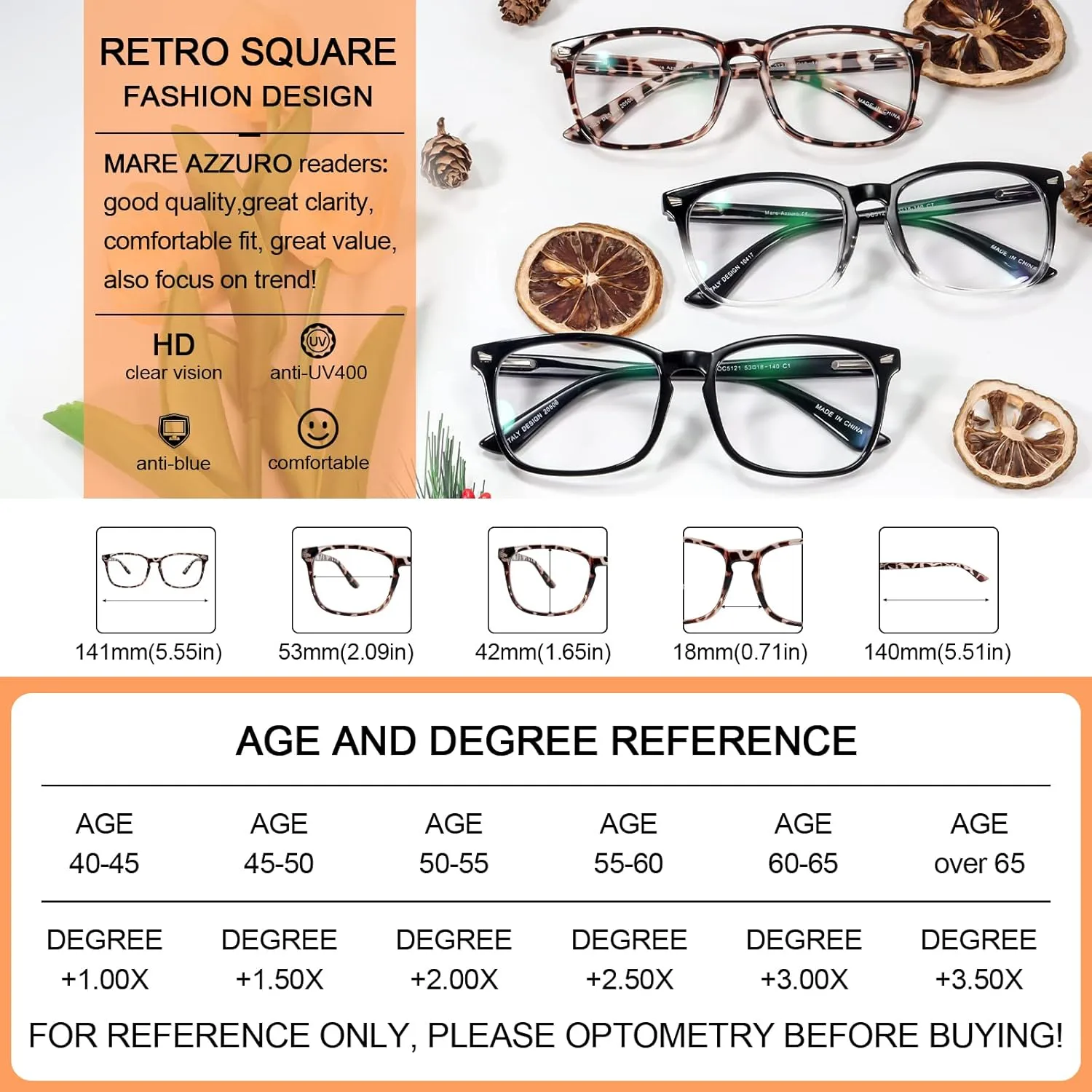MARE AZZURO Photochromic Bifocal Reading Glasses Women Blue Light Outdoor Readers 1.0 1.25 1.5 1.75 2.0 2.25 2.5 2.75 3.0 3.5