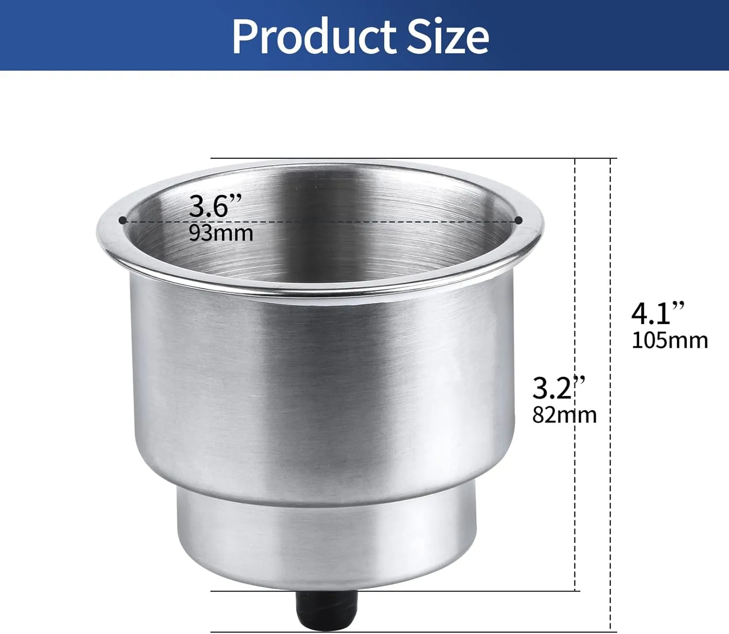 Marinebaby Stainless Steel Cup Drink Holder with Drain Marine Boat Rv Camper