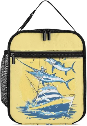 Marlin and Sails Funny Lunch Box Portable Lunch Bag Reusable Lunchbox with Detachable Handle for Travel Work Picnic