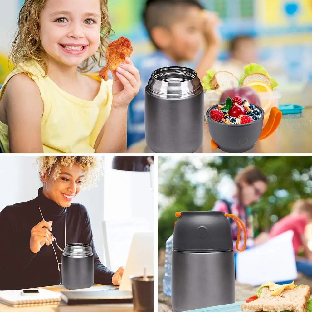 MAXSO 2 Pack Soup Thermo for Hot & Cold Food for Kids Adults, Vacuum Insulated Food Jar Thermal Lunch Containers, Travel Food Flask with Spoon (24 oz,17 oz) (Grey)