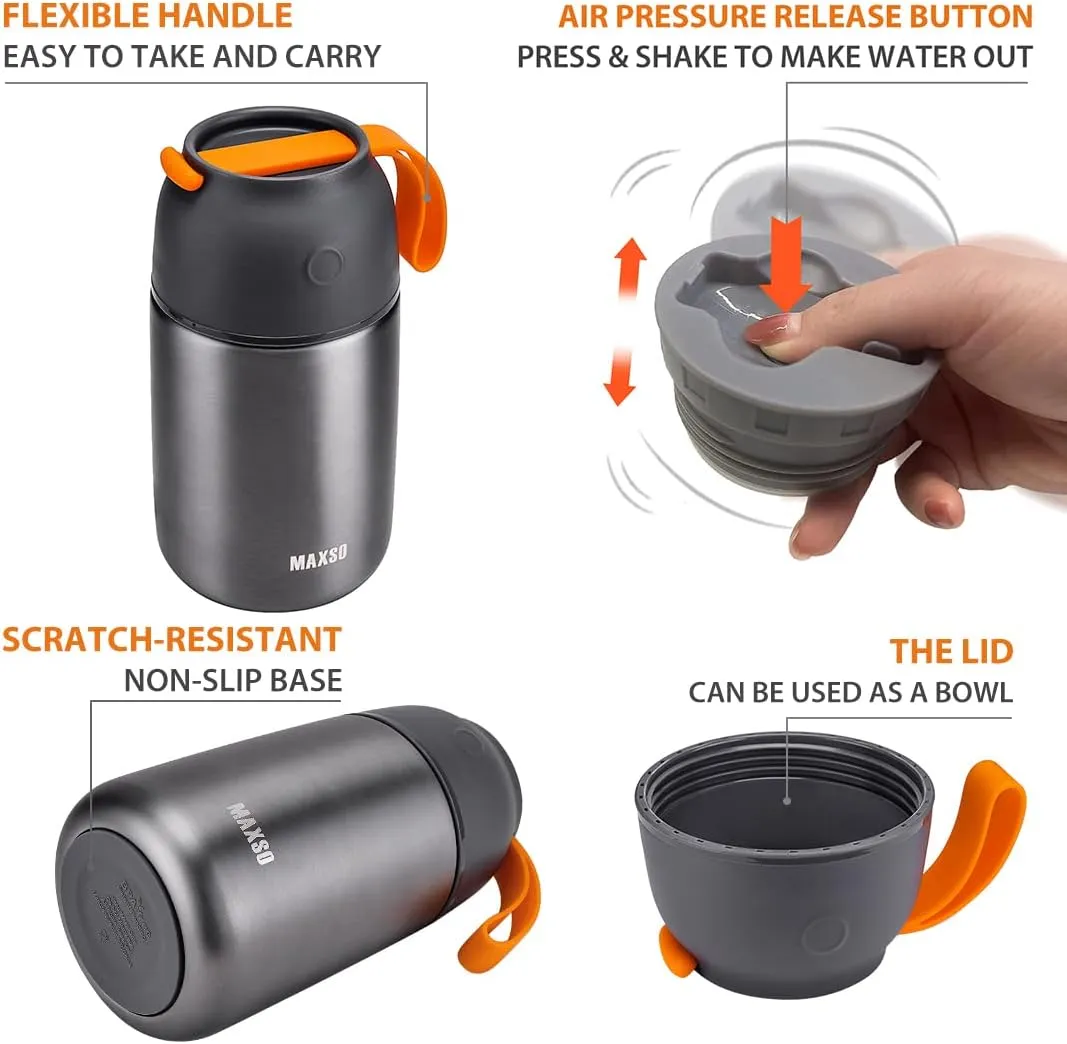MAXSO 2 Pack Soup Thermo for Hot & Cold Food for Kids Adults, Vacuum Insulated Food Jar Thermal Lunch Containers, Travel Food Flask with Spoon (24 oz,17 oz) (Grey)