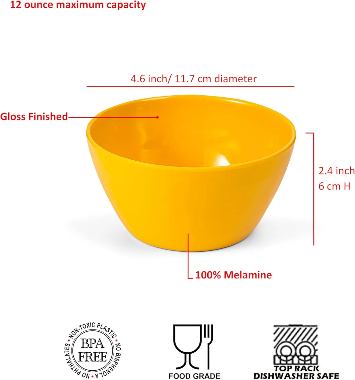 Melamine Small Bowls - 12 Oz Mini Bowl Set of 6, Dipping Bowls for Sauces, Dessert Bowl for Kitchen, Dishwasher Safe, Multicolor