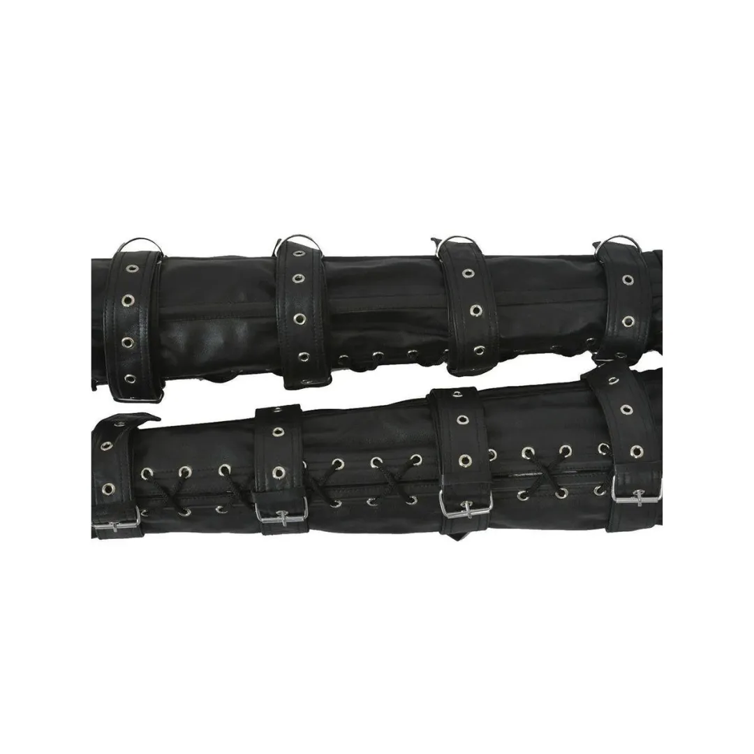 Men Black Leather Arm and Leg Binders Heavy Duty Bondage Set - ABLB-BLK