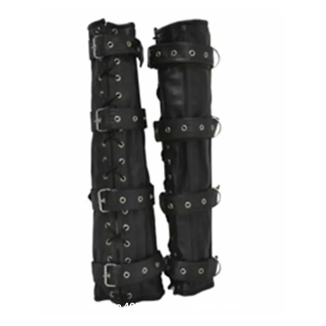 Men Black Leather Arm and Leg Binders Heavy Duty Bondage Set - ABLB-BLK