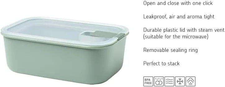 Mepal EasyClip 34oz/1000ml - Leakproof & Airtight Food Storage Container | BPA-Free | One-Click Open & Close System | Nordic-Sage | Made in Holland
