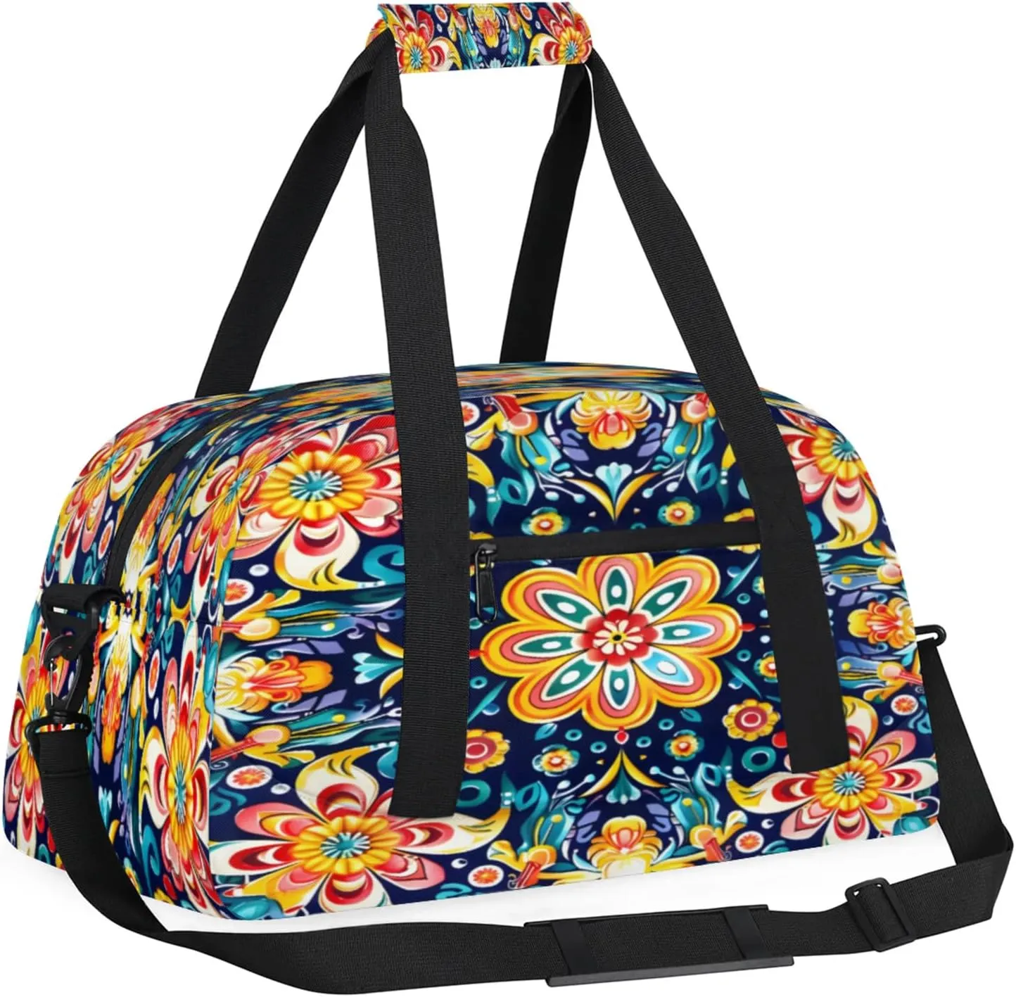 Mexican Flower Small Gym Bag 18 inch Carry On Duffel Bag for Weekender Travel Sports Workout Yoga Gymnastics Dance Ballet