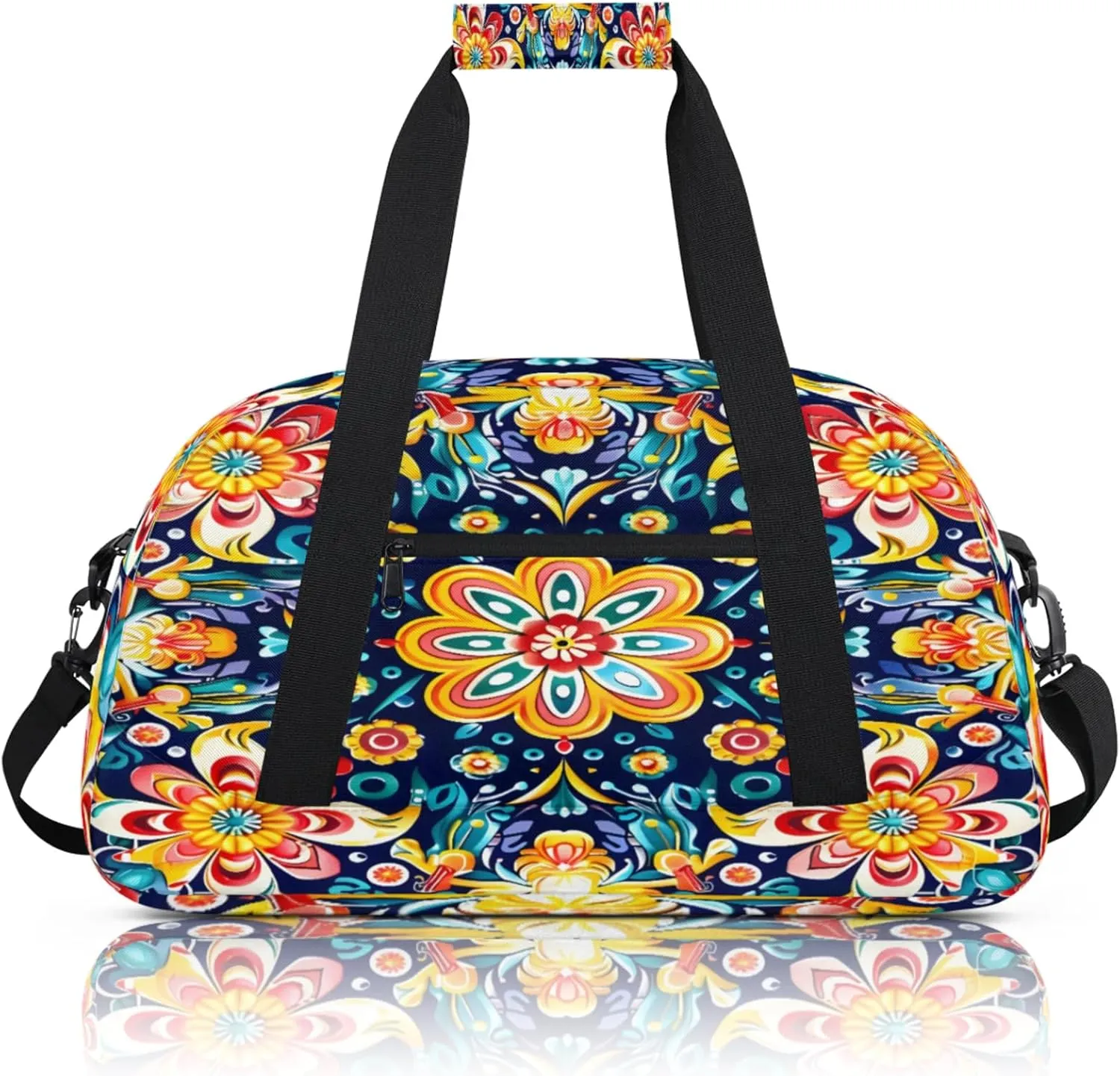 Mexican Flower Small Gym Bag 18 inch Carry On Duffel Bag for Weekender Travel Sports Workout Yoga Gymnastics Dance Ballet