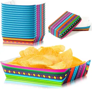 Mexican Taco Nights Food Trays 50Pcs Mexican Nacho Popcorn Assembled Trays Snack Candy Holder Disposable Paper Plates Birthday Carnival Party Food Containers Concession Stand Party Supplies