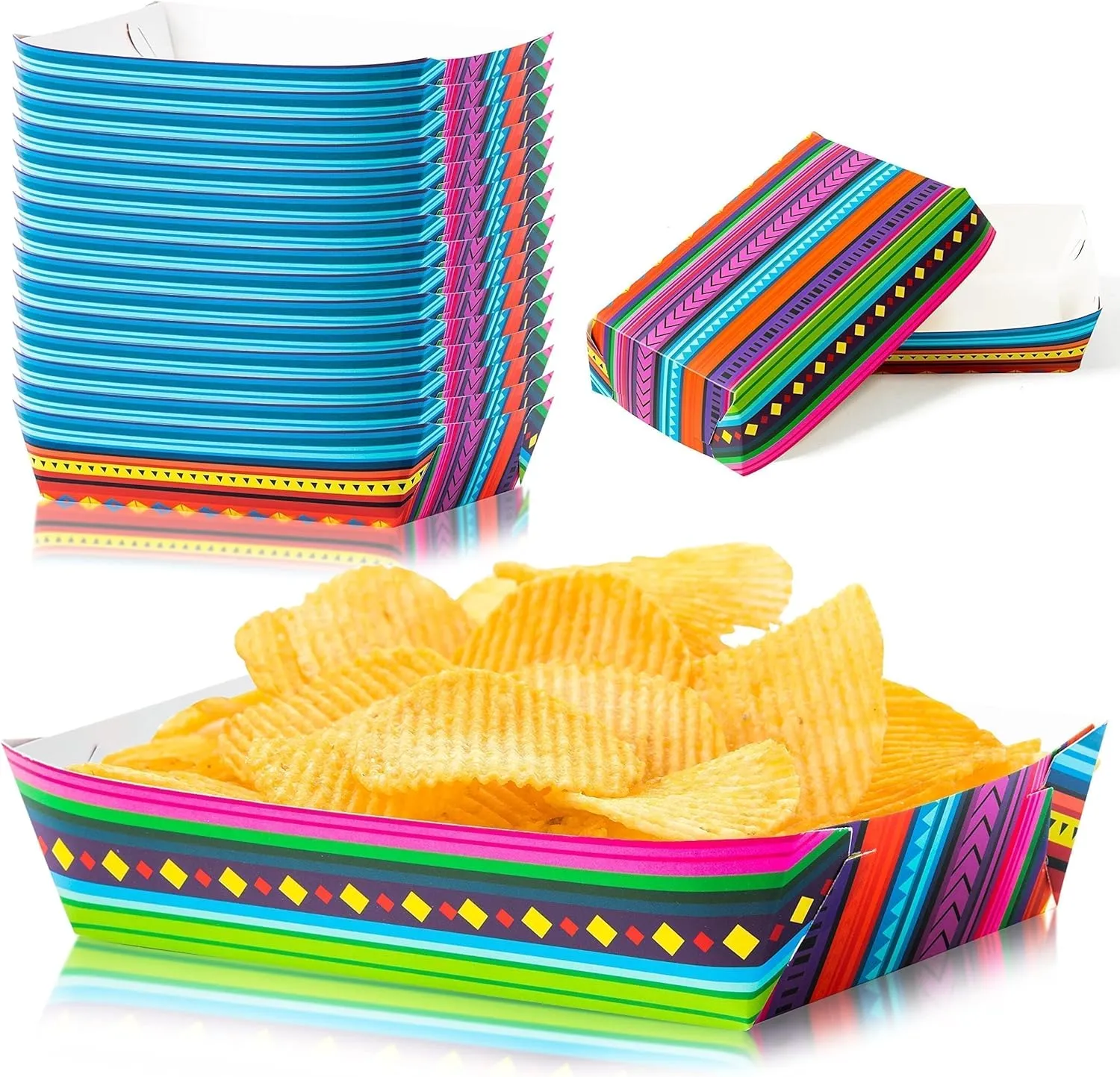 Mexican Taco Nights Food Trays 50Pcs Mexican Nacho Popcorn Assembled Trays Snack Candy Holder Disposable Paper Plates Birthday Carnival Party Food Containers Concession Stand Party Supplies