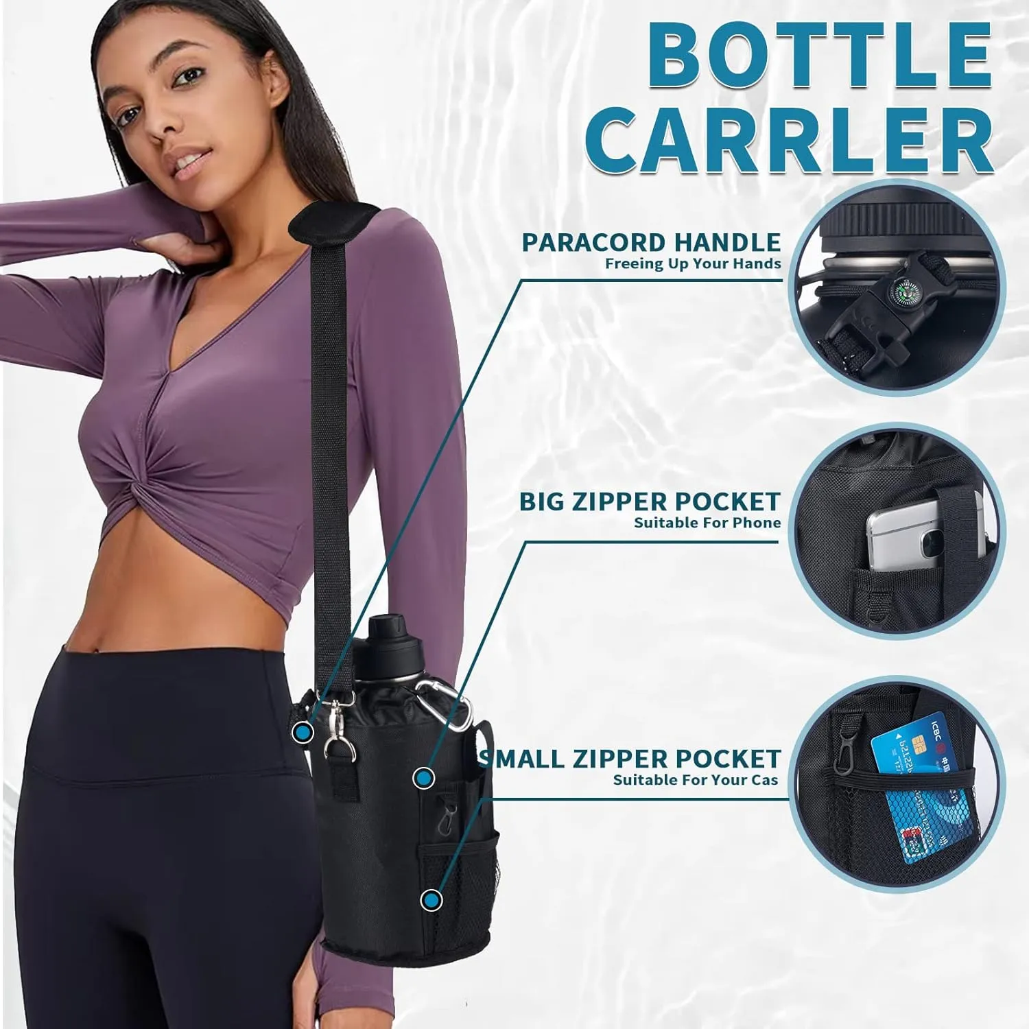 MEZMUT 64oz Vacuum Insulated Water Bottle with Paracord Handle,Carrying Bag Keep Cold 48H Hot 24H,Stainless Steel Thermo Water Flask with Straw & Spout Lids,1.8L Water Jug for Sports Camping Hiking