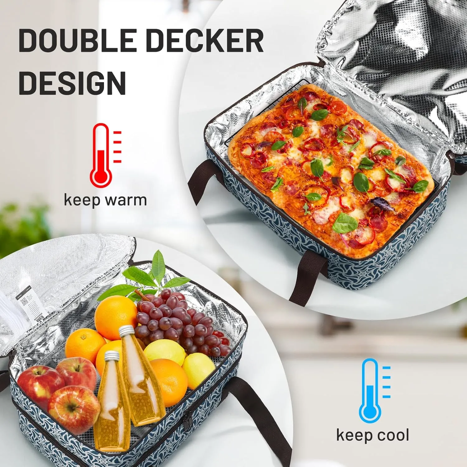 MIER Insulated Casserole Carrier Fits 9"x13" Baking Dishes/Foil Pans, Double Food Carriers Bag Thermal Holder for Hot or Cold Food Lasagna Lugger Potluck Parties Picnic Travel, Deep Blue